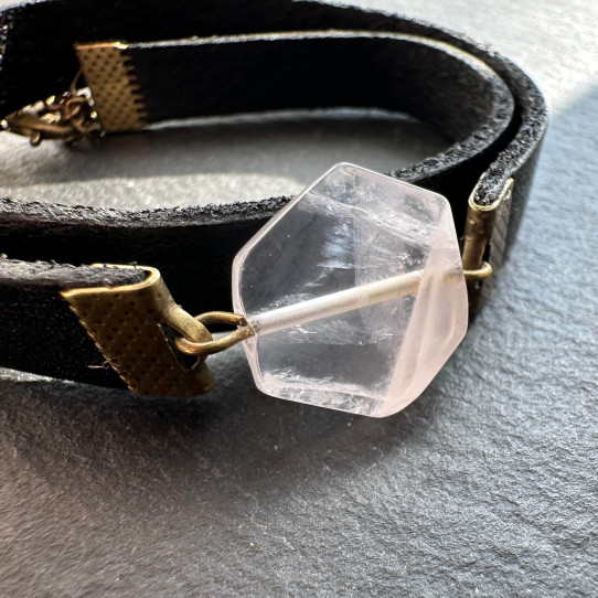 Leather bracelet Rose Quartz natural