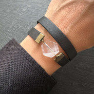 Leather bracelet Rose Quartz natural