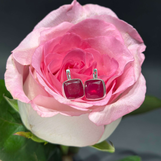Earrings with ruby natural silver