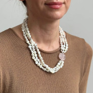 Multi-row necklace made of natural Mother of Pearl and Rose Quartz