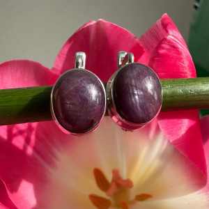 Earrings with ruby natural silver