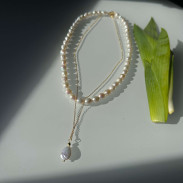 Set of 2 jewelry Natural Pearl and Baroque Pearl Pendant