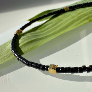 Choker made of natural Black Tourmaline in silver with gold plating