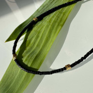 Choker made of natural Black Tourmaline in silver with gold plating