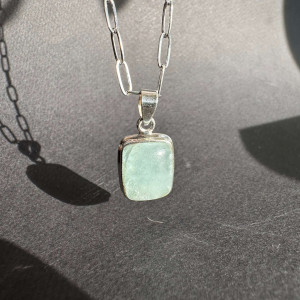 Natural aquamarine pendant in silver on a chain