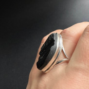 Silver ring with black tourmaline Sherl raw