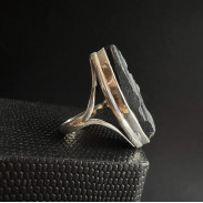 Silver ring with black tourmaline Sherl raw