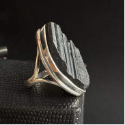 Silver ring with black tourmaline Sherl raw