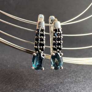 Earrings with natural Indigolite Tourmaline and cubic zirconia