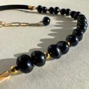 Choker Pearl natural and leather