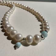 Choker Natural Pearls with Larimar