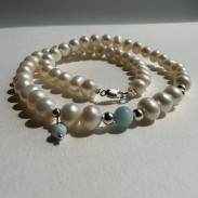 Choker Natural Pearls with Larimar