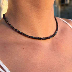 Choker made of black opal natural Ethiopia