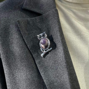 Owl brooch with natural Amethyst