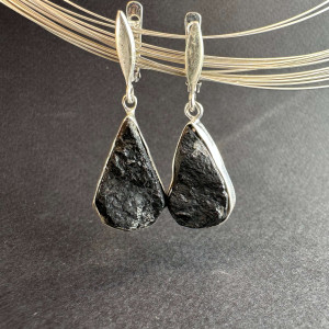  Earrings with black untreated natural tourmaline in silver