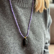 Natural black tourmaline pendant on a zircon necklace