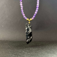 Natural black tourmaline pendant on a zircon necklace
