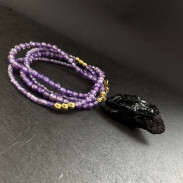 Natural black tourmaline pendant on a zircon necklace