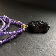 Natural black tourmaline pendant on a zircon necklace
