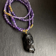 Natural black tourmaline pendant on a zircon necklace