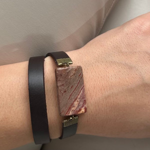 Natural jasper bracelet and genuine leather