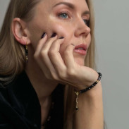 Earrings with black natural Tourmaline with Alexandrite in silver with gold plating.
