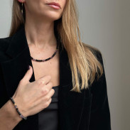 Earrings with black natural Tourmaline with Alexandrite in silver with gold plating.