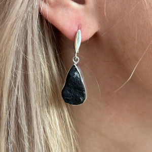  Earrings with black untreated natural tourmaline in silver