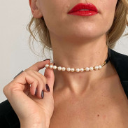 Choker Pearl natural and leather