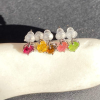 Studs with multi-colored tourmalines natural silver