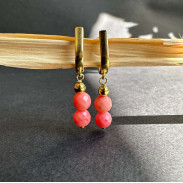Earrings with coral natural silver