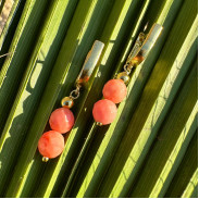 Earrings with coral natural silver