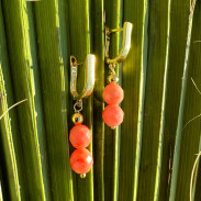 Earrings with coral natural silver