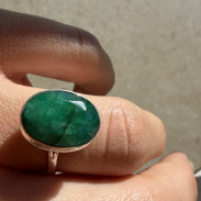 Ring with natural emerald in silver