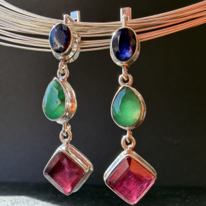 Ruby Emerald Sapphire natural silver earrings