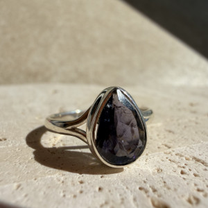 Cordierite (Iolite) natural silver ring