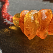 Necklace made of natural raw Amber on a choker made of natural Garnet Hessonite