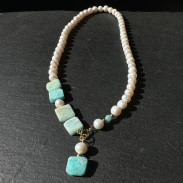 Колье Жемчуг натуральный с Амазонитом