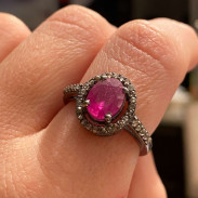 Ring with Ruby and Diamonds in silver and black rhodium