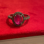 Ring with Ruby and Diamonds in silver and black rhodium
