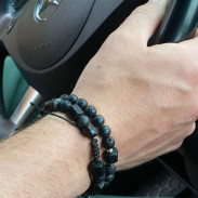 Браслети чоловічі Чорний Турмалін та Лава натуральні, Сет 2 браслета