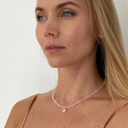 Pendant Planet on a choker made of Natural Rock Crystal